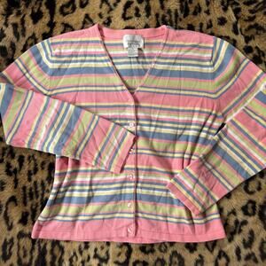 VTG Christopher & Banks Pastel Stripe Cardigan Sweater Size M
